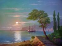 Oleg Kulagin Sea shore in moonlight. Морской пейзаж